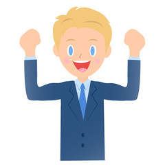 喜ぶビジネスマン、男性会社員のイラスト素材