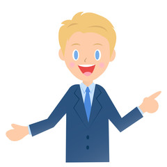 説明するビジネスマン、男性会社員のイラスト素材