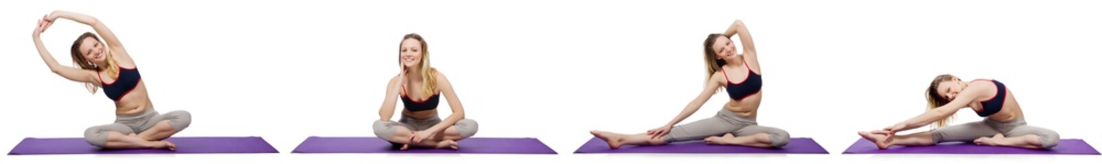 Obraz premium Young female doing exercises on white