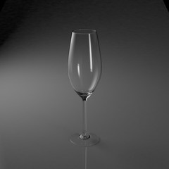  空のシャンパングラスの3Dレンダリング画像