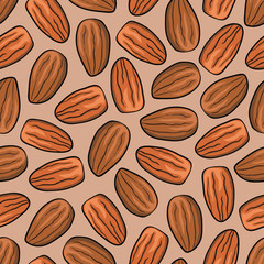 Almond nut seamless vector background