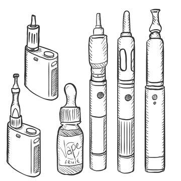 Vector Set of Vape Devices. Electronic Cigarettes.