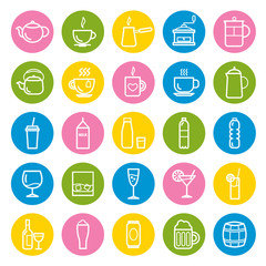 Collection of outline drinks icons for web and mobile apps