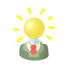 Businessman with light bulb head icon in cartoon style on a white background