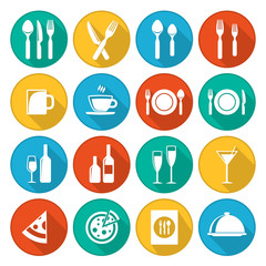Colorful restaurant icons set