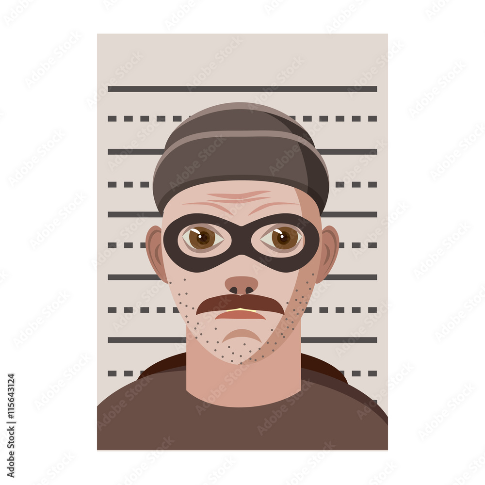 Poster Man arrested photo in police icon in cartoon style on a white background - Posters