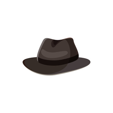Black hat icon in cartoon style on a white background