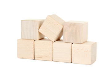 Wooden toy cubes isolated on a white