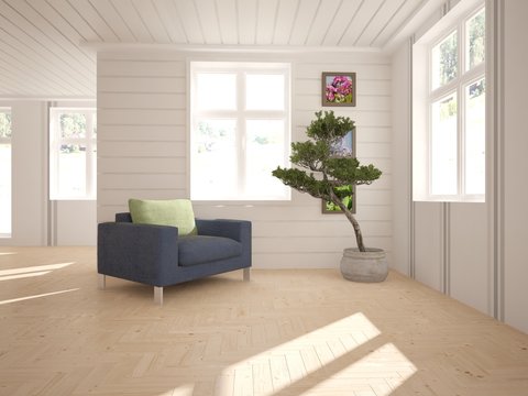 white interior design with furnirure. Scandinavian style