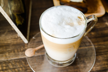 A cup of coffee on vintage table