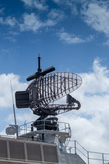 early warning radar mounted on gray frigate