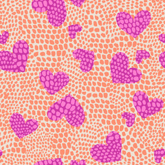 pink texture hearts on animal spots - seamless background