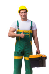 Man with toolbox isolated on the white background