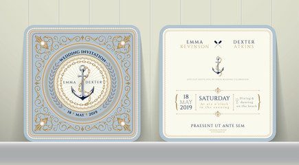 Vintage Nautical Anchors and Chain Wedding Invitation Card