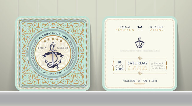 Vintage Nautical Anchors Wedding Invitation Card in Classic Style