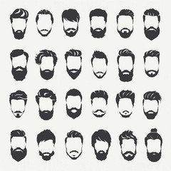 Fototapeta Hipster hair style and beards, Men fashion vector for barbershop and logo template obraz