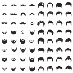 Hipster style infographics elements and icons set for retro design.Hipster hair and beards, fashion vector illustration set - obrazy, fototapety, plakaty