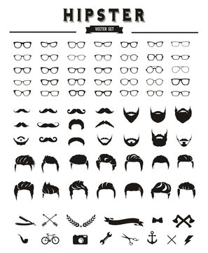 Hipster style infographics elements and icons set for retro design.Hipster hair and beards, fashion vector illustration set