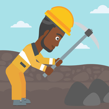 Miner working with pickaxe vector illustration.