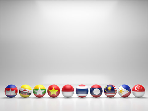 AEC, Asean Economic Community flag symbols.3d rendering.