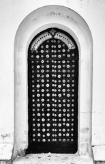 Vertical black and white church door entrance background backdro