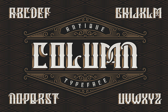 Vintage font with geometric pattern and decorative ornate.
