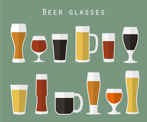 Set of beer glasses in flat style