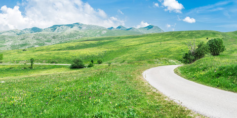 Fototapeta na wymiar Beautiful panoramic landscape with high mountains of Montenegro national park 