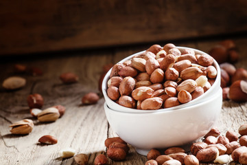 Raw peanuts, selective focus