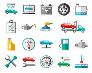 Repair and maintenance of vehicles, colored icons-. 