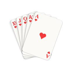 Play casino gambling. Winning poker hand. Royal flush of hearts. 