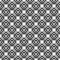 Fototapeta premium Seamless circles pattern black and white repeating blend layers, geometric weaves background round lines hipster