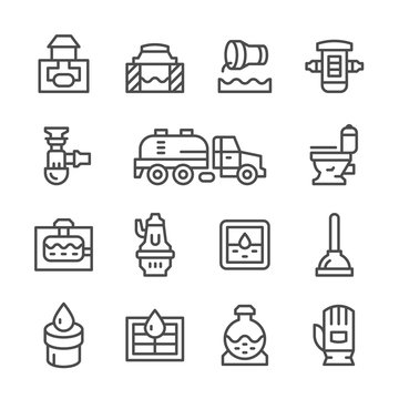 Set line icons of sewerage