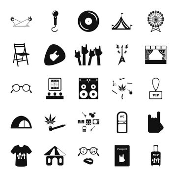 Music festival, live concert simple icon set on background