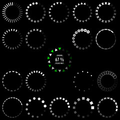 Loading, progress or buffering spinning icons on dark background