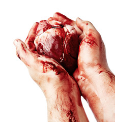 Bloody heart in hands