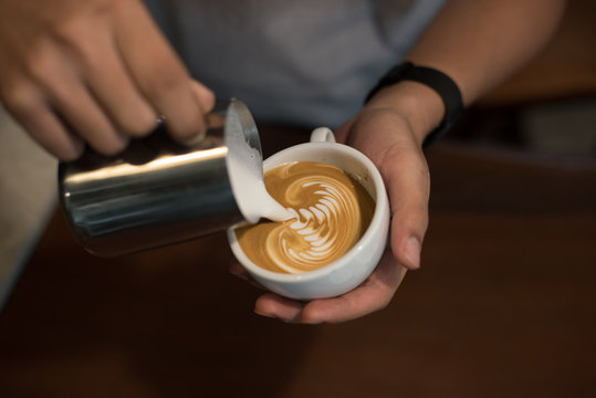 coffee latte ar make by coffee maker t in coffee shop cafe
