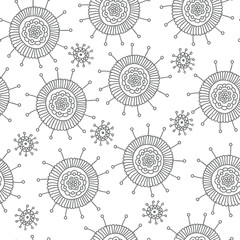 Simple doodle flower pattern. Seamless abstract background for coloring book or wallpaper. Vector illustration.