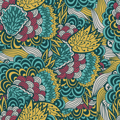 Colorful floral pattern, vector seamless background