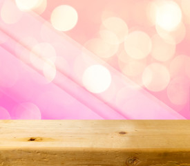 Wooden on pastel bokeh abstract background, for montage or displ