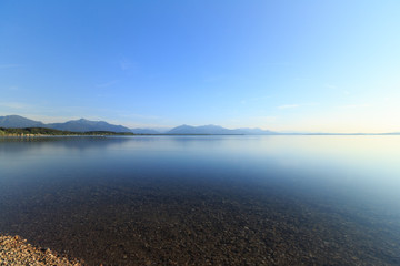 Calm Lake Chiemsee at sunny late afternoon