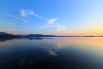 Lake Chiemsee at sunset in Chieming Bavaria