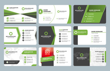 Set of modern business card print templates. Personal visiting card with company logo. Clean flat design. Vector illustration