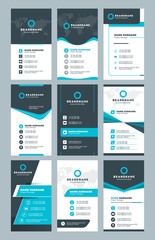 Set of modern vertical business card print templates. Personal visiting card with company logo. Clean flat design. Vector illustration