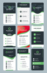 Set of modern vertical business card print templates. Personal visiting card with company logo. Clean flat design. Vector illustration