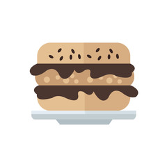 burger cartoon on dish  brown
