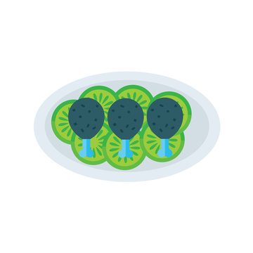 Fried chicken icon with salad  blue and green