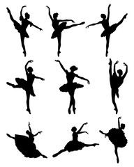 Black silhouettes of ballerinas, vector