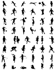 Black silhouettes of children playing, vector