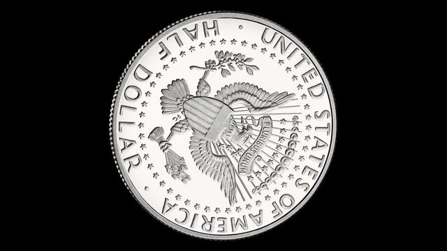 Animation of rotating half dollar silver coin
